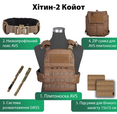 Фото Тактический комплект Хитин 2 - плитоноска + пояс + система StKSS + сумка + боковые плиты Emerson Койот
