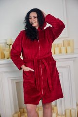 Фото Женский теплый халат Welsoft с капюшоном на молнии Бордовый 1095