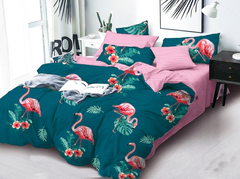 Фото Комплект постельного белья ТМ Tag Сатин S425 Фламинго Большой