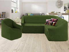 Фото Чехол для углового дивана + кресло без юбки Turkey № 4 Зеленый