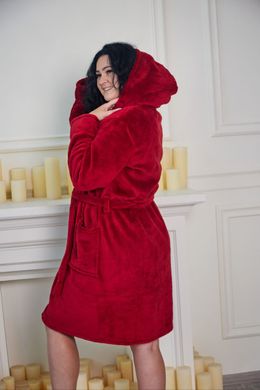Фото Жіночий теплий халат Welsoft з каптуром на блискавці  Бордовий 1095