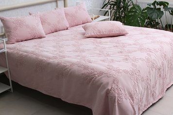 Фото Рожеве бавовняне вишите покривало з наволочками Mystery Pink PrimaTeks Pokryvalo-05