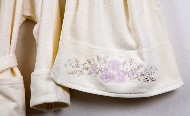 Фото Махровый халат + полотенце 100% Хлопок Begonville Bouquet Кремовый