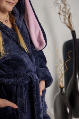 Фото Женский теплый халат с капюшоном с ушками Welsoft Синий 1030