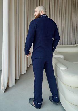 Фото Чоловіча піжама з Мусліну з кантом на гудзиках Штани + Кофта Синя 405