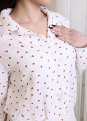 Фото Жіноча муслінова піжама Штани + Рубашка Маленькі Червоні Сердечка