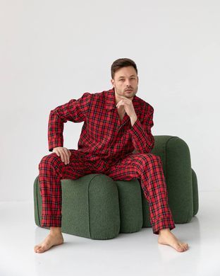 Фото Чоловіча бавовняна піжама V.Velika на гудзиках Штани + Кофта Клітинка Вишнева 037-53-11 вишневий М\К 037-53-11
