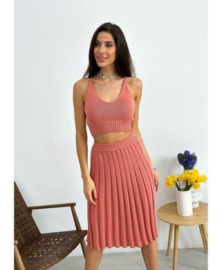 Фото В'язана спідниця плісе міді Joy Корал 029056 029057