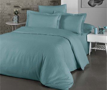 Фото Комплект постільної білизни Cotton Shine Stripe Satin Turkuaz 40483
