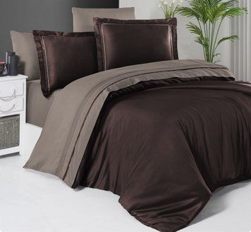 Фото Сатинова постільна білизна First Choice Deluxe Satin Dark Serenity Brown Mink 31226