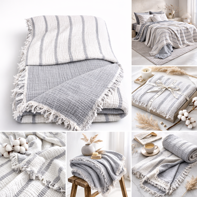 Фото Покривало муслінове Culha Exclusive Muslin Light Grey Смужка