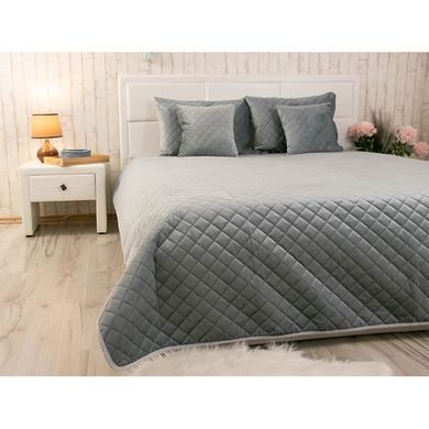 Фото Двостороннє велюровое покривало стьобане Руно Velour Dark Grey Ромб Темно-сіре 340.55_Dark Grey ромб 330.55_Dark Grey ромб