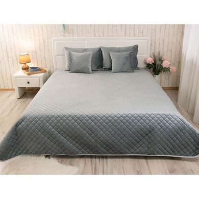 Фото Двостороннє велюровое покривало стьобане Руно Velour Dark Grey Ромб Темно-сіре 340.55_Dark Grey ромб 330.55_Dark Grey ромб