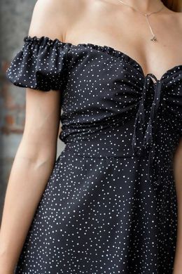 Фото Чорна в горошок міні сукня з софту