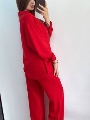 Фото Женский льняной костюм-двойка Брюки + Рубашка Красный