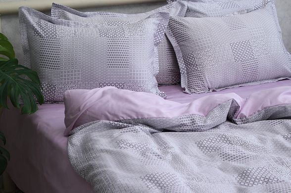 Фото Комплект постельного белья ТМ TAG Сатин Premium Рогожка Сиреневая PT-016