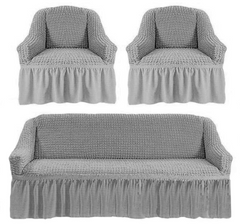 Фото Набір чохлів для меблів диван + 2 крісла love You Сірий кріш-жатка сірий (01) Love You m018661