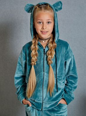 Фото Дитячий спортивный велюровый костюм на молнии с капюшоном Бирюзовый 300