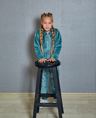Фото Дитячий спортивный велюровый костюм на молнии с капюшоном Бирюзовый 300