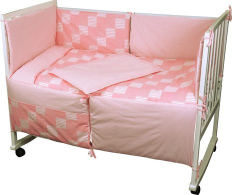 Фото Набір в дитяче ліжко Клітинка Захисні бортики + КПБ Рожевий