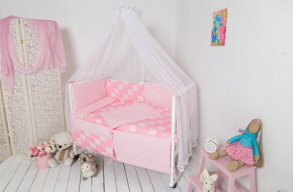 Фото Набір в дитяче ліжко Клітинка Захисні бортики + КПБ Рожевий
