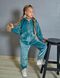 Фото №4 з 11 товару Дитячий спортивний велюровий костюм на блискавці з каптуром Бірюзовий 300