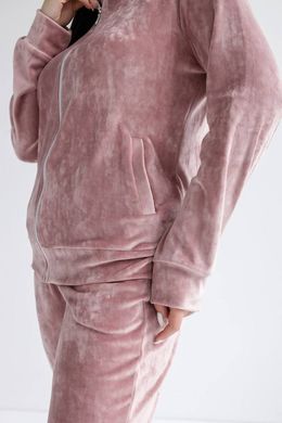 Фото Женский велюровый спортивный костюм на молнии с капюшоном Розовая Пудра