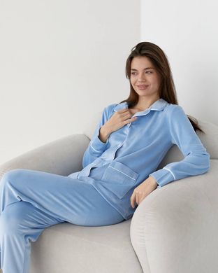 Фото Жіночий домашній костюм Штани + Кофта на гудзиках Блакитний