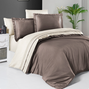 Фото Постельное белье First Сhoice De Luxe 100% Хлопок Сатин Люкс Mink/Cream Кофейно-серое