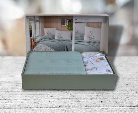Фото Набір постільної білизни з пледом First Choice Ranforce Sole Pique Turquoise 40592