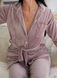 Фото №7 з 12 товару Жіночий домашній костюм Велюр в рубчик Штани + Кофта на гудзиках Пудровий 907