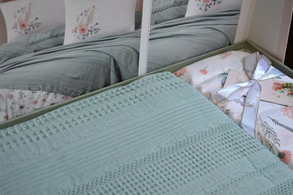 Фото Набір постільної білизни з пледом First Choice Ranforce Sole Pique Turquoise 40592