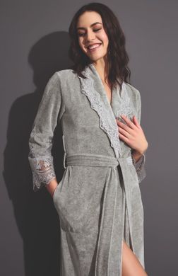 Фото Жіночий велюровий халат з мереживною обробкою Nusa 0383.41 Gray Сірий