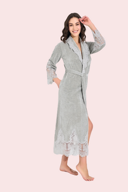 Фото Жіночий велюровий халат з мереживною обробкою Nusa 0383.41 Gray Сірий