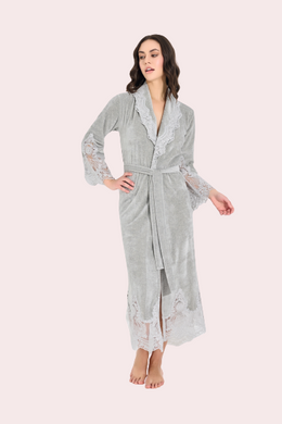 Фото Женский велюровый халат с кружевной отделкой Nusa 0383.41 Gray Серый
