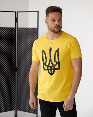 Фото Чоловіча патріотична футболка 100% Бавовна з гербом України Жовта 082\22