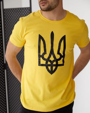 Фото Мужская патриотическая футболка 100% Хлопок с гербом Украины Желтая