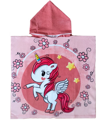 Фото Детское махровое полотенце-пончо с капюшоном Home Brand Единорог Розовое
