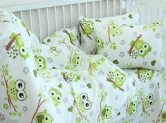Фото Постельное белье в детскую кроватку Tagtekstil Ранфорс 100% Хлопок Совушки Зеленое