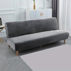 Фото Серый велюровый чехол на диван без подлокотников