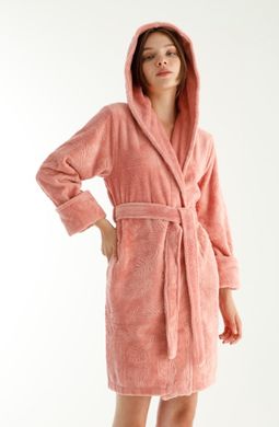 Фото Женский халат с капюшоном Бамбук Nusa Махра Peach Розовая Пудра 8665