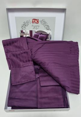 Фото Комплект постільної білизни TAC сатин Premium Basic Stripe Murdum Фіолетовий