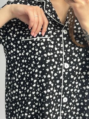 Фото Женская удлиненная рубашка для дома из софта Черная в сердечки