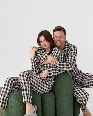 Фото Мужская хлопковая пижама V.Velika на пуговицах Штани + Кофта Клеточка Молочно-черная