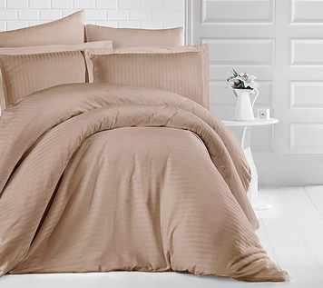 Фото Комплект постільної білизни ТМ Tag Satin Stripe 100% Бавовна Світла Кава ST-1053 TAG stripe-070