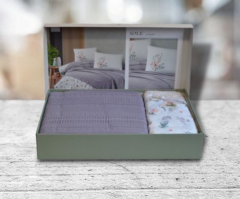 Фото Набір постільної білизни з пледом First Choice Ranforce Sole Pique Lilac 40590