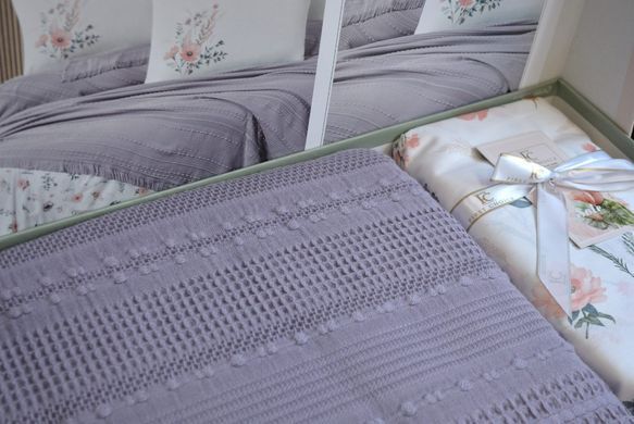 Фото Набір постільної білизни з пледом First Choice Ranforce Sole Pique Lilac 40590
