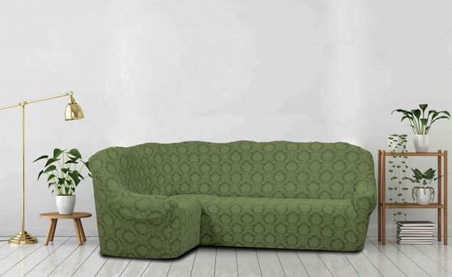 Фото Жаккардовый чехол для углового дивана + кресло Без Юбки Turkey Зеленый