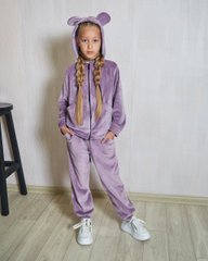 Фото Дитячий спортивный велюровый костюм на молнии с капюшоном Лиловый 300
