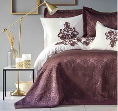 Фото Сатиновое постельное белье с покрывалом Karaca Home Diana Bordo Бордовое